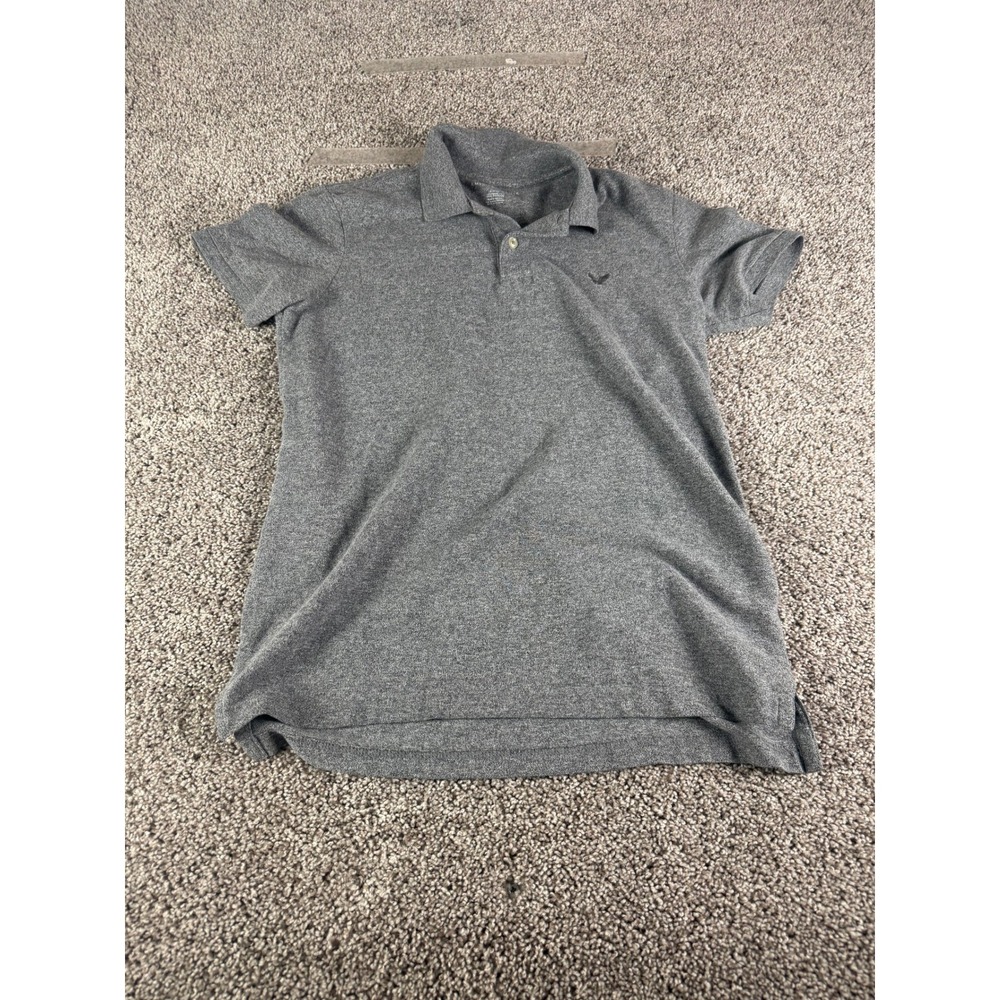 American Eagle Men's Gray Polo Shirt Heather Short Sleeve Golf Casual Size S